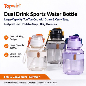 1000ml Big Belly Water <b>Bottle</b> with Straw Large Capacity Portable <b>Plastic</b> Sports <b>Bottle</b> BPA Free for Kids School Fitness Gym - Product Image 1