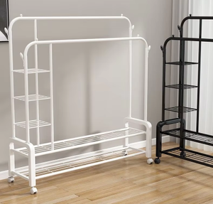 <span class=keywords><strong>Porte</strong></span>-vêtements métallique robuste à double niveau sur pied pour salon, chaussures et présentation de vêtements en magasin - Product Image 1