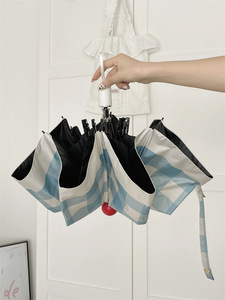 Cute Retro <b>Gingham</b> Umbrella, Compact 8 Ribs Windproof Sun Rain with <b>Red</b> Button, Portable Travel Gear - Product Image 6