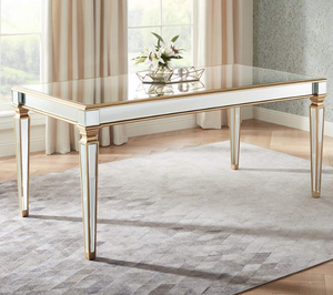 Service Personnalisé Table Rectangulaire Moderne en Bois Massif avec Bordure Dorée Miroir Facile à Nettoyer Contemporaine pour Dîner, Événements Commerciaux et Mariages - Product Image 1