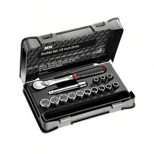 Jeu de douilles 1/2 pouce, 13 pièces, métrique, en acier au chrome-vanadium, avec cliquet et rallonge pour réparation automobile - Product Image 2
