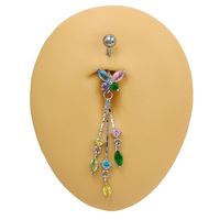 Anneau nombril papillon en acier chirurgical 316L Gaby Piercing de nombril plaqué or Accessoires arc-en-ciel Bijoux de corps pour cadeau