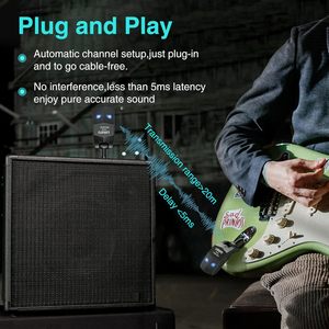 Lekato <b>Wireless</b> Guitar System WS-80 Transmitter <b>Receiver</b> 2.4GHz Rechargeable Audio for Guitar - Product Image 3