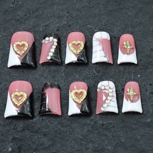 Faux Ongles à Presser Faits Main en Gros, Ongles Acryliques de Luxe 3D Couverture Complète Longs Forme Cercueil French Manucure Pointes Françaises de Haute Qualité - Product Image 2