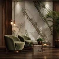 Dalle de pierre frittée Green Mountain Time Glaze 1800x1200x9mm, finition veinée verte pour comptoir, mur, hôtel, villa, projet d'aménagement intérieur