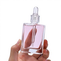 Bouteilles en verre cosmétiques transparentes, plates, carrées, rectangulaires, épaisses, vides, avec compte-gouttes pour parfum, huile et sérum, en divers volumes