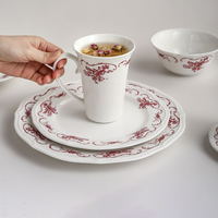 Service de table de luxe en grès, assiette creuse en céramique avec bordure dentelée, assiette à dîner en porcelaine avec décoration sous glaçure, idéal pour les banquets de mariage