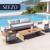Nouvelle vente chaude, ensemble de meubles de jardin d'extérieur durables, luxueux, modernes, imperméables, canapé modulaire, aspect bois, aluminium, cour
