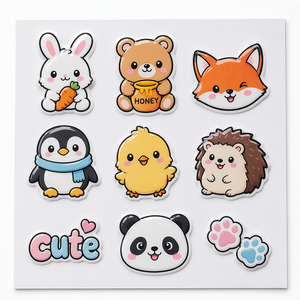 Pegatinas Kawaii Personalizadas con Cúpula de Epoxi, Hoja A6, Calcomanía de Vinilo 3D con Cristales <span class=keywords><strong>para</strong></span> Agenda/Diario, Temática de Animales Lindos, MOQ Bajo - Product Image 1