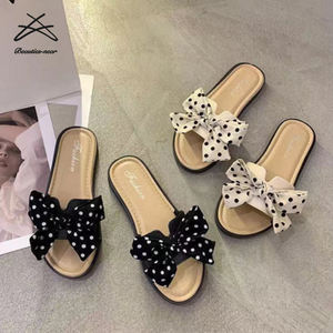 Pantoufles d'été à nœud pour femmes 2022, chaussures à pois, sandales de plage, à fleurs, pantoufles plates - Product Image 4