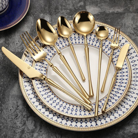 Ensemble de couverts en acier inoxydable SS304 de style moderne, argent et or, couteau, cuillère et fourchette