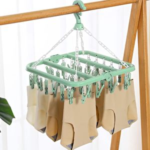 32 <b>Clips</b> Folding Multi-Functional Eco-Friendly Clothes Hanger Drying Rack for Children Adults Windproof Socks Bag Spice - Product Image 5