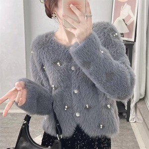 XiaoxiangFeng Pearl Beaded Furry Warm Knitted Cardigans Suéter informal O-cuello <span class=keywords><strong>Cardigan</strong></span> <span class=keywords><strong>Mujer</strong></span> - Product Image 2