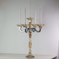 Vente en gros de porte-bougie en cristal à cinq bras, design personnalisé, pour mariage, décoration de la maison, avec long manche