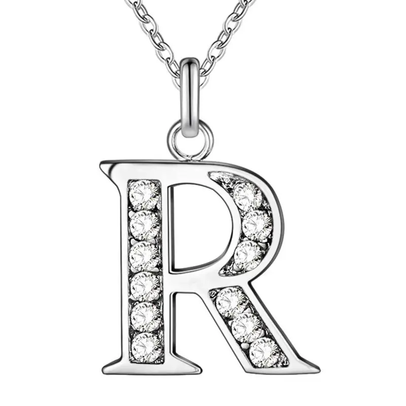 Hot Necklace with Initial and CZ Crystal Letter Initial Pendant Necklace High Quality Stainless Steel Gold Plated