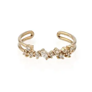 Commercio all'ingrosso unico dei gioielli delle donne dell'anello della fascia della punta aperta del vermeil dell'oro 18 carati dell'ottone della gemma