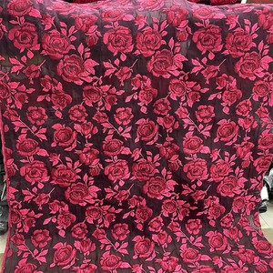 140cm赤いバラのカット花桑シルクポリエステルブレンド生地衣料品 - Product Image 1