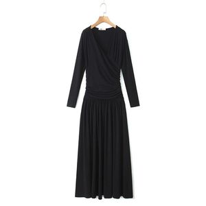 Robe longue plissée à col en V pour femme grande taille Happy Pl, couleur unie violet persan, taille <span class=keywords><strong>empire</strong></span>, N9065, automne-hiver - Product Image 2