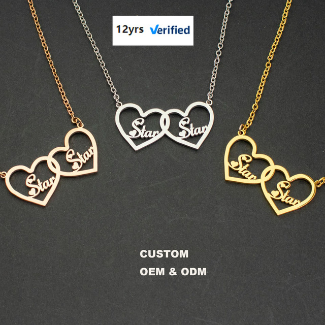 Custom Name Necklace Heart Butterfly Pendant Necklace PVD 18K Gold Plated 304 Stainless Steel Necklace