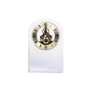 사용자 정의 크리스탈 테이블 시계 아치형 심장 다이아몬드 피라미드 클래식 골드 다이얼 라운드 유리 시계 웨딩 데스크탑 선물