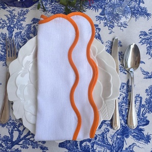 Wrapped-edge Custom Organic Cotton-<b>linen</b>/<b>Linen</b> Napkins & <b>Table</b> <b>Cloth</b> Handmade Scallop Embroidery Cotton Canvas Placemat - Product Image 5