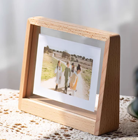 Vente en gros de veilleuse de couleur chaude lampe de base en bois acrylique cadre photo veilleuse à LED en bois massif cadre de spécimen de plante