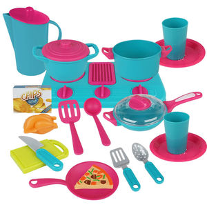 Ensemble de jeu de cuisine pour enfants, four à gaz simulé, vaisselle, ustensiles de cuisine, casseroles, poêles, jouets de cuisine en plastique pour garçons, filles et tout-petits - Product Image 1
