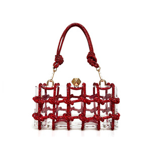 Sac de soirée embelli de cristal de luxe <span class=keywords><strong>pour</strong></span> femmes pochette d'épaule de <span class=keywords><strong>mariage</strong></span> de fête claire avec conception acrylique de corde de strass - Product Image 5