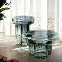 Meubles modernes de salon au design unique Table d'appoint orange Ensembles de table basse ronde en verre coloré pour chambre d'hôtel et de villa