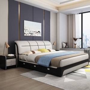 เตียงคิงไซส์ทันสมัยหุ้มผ้า โครงไม้สน พร้อมแผ่นไม้สน โฟมหนานุ่ม ทนทาน เฟอร์นิเจอร์บ้าน - Product Image 3