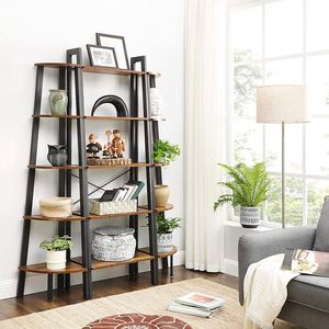 Muebles de sala de estar Librería Marco de metal industrial Estante MDF <span class=keywords><strong>Escalera</strong></span> inclinada <span class=keywords><strong>estrecha</strong></span> de madera Estantería para libros Estantería para el hogar - Product Image 5