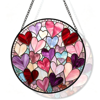 Attrape-soleil en mosaïque de vitrail Art Déco en forme de cœur rose romantique pour décoration extérieure, cadeau d'anniversaire ou de mariage