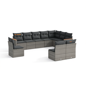 Conjunto de Sofás Modulares de Jardín en Poliratán Gris, 10 Plazas, Resistente a la Intemperie, Muebles de Exterior de Diseño Contemporáneo - Product Image 1