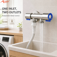Robinet d'évier à 2 voies, vanne d'angle en acier inoxydable 304, double poignée, coupure d'eau froide unique pour machine à laver, bidet, toilettes