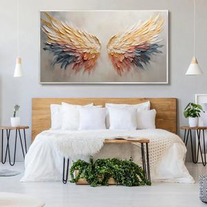 Pintura al Óleo sobre Lienzo de Alas de Ángel Panorámicas en Tono Beige Dorado, Arte Mural Texturizado 3D Hecho a Mano para Sala de Estar o Dormitorio - Product Image 2