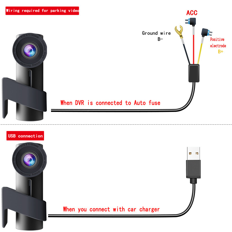2k single lens (black) + parking monitoring cable
