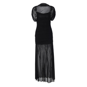 Abito Lungo Sexy Senza Maniche in Rete per Donna, Elegante Vestito con Collo Semi-Alto, Vita Alta, Aderente e Arricciato per Club e Feste 3536 - Product Image 6