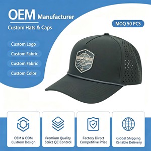 Gorra Deportiva Personalizada al por Mayor, Resistente al Agua, Gorra de Béisbol de Secado Rápido, Impermeable, con Visera Curva Perforada, Gorra de 5 Paneles con Cuerda - Product Image 1