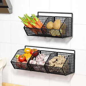 Wall Mounted <b>Metal</b> Kitchen <b>Storage</b> Basket Multi-Purpose Hanging <b>Storage</b> Rack for Garlic Onions Vegetables Durable Eco-Friendly - Product Image 1