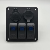 Panneau d'interrupteurs à bascule en aluminium 3 modules avec LED bleue, chargeur USB 12V, interrupteur marche/arrêt étanche pour camping-car, camion, automobile