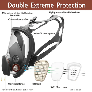 Masque facial complet en silicone, respirateur réutilisable, modèle 6800 KN95, masque à gaz, filtre anti-poussière, protection respiratoire complète - Product Image 2