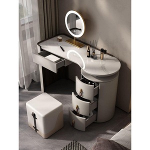 Creamy Style Minimalist Dressing <b>Table</b> With Stone Top And <b>Mirror</b> For Bedroom - Product Image 4