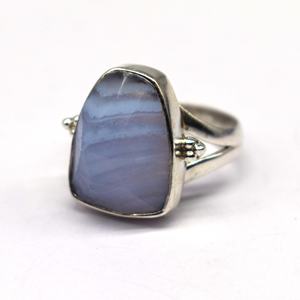925 Sterling Silver Fancy Shape Natural <b>Blue</b> Lace Agate Cabochon Gemstone Handmade <b>Ring</b> - Product Image 5