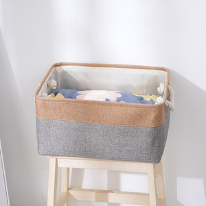 Fabric Patchwork Storage <b>Basket</b> Rectangle Foldable Cloth Bin For Clothing Toy Organization Desktop Use - Product Image 3