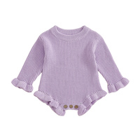 Quantité minimale de commande bas couleur personnalisée fabricant infantile bébé vêtements coton tricot bébé fille combinaison à manches longues à volants garniture enfants barboteuse