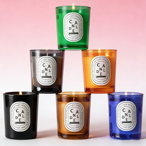 Grosir Wadah Lilin Kaca Warna-warni Kosong Buatan Tangan Bentuk Silinder 8oz 10oz 15oz untuk Hari Valentine, Mewah, dengan Tutup - Product Image 5