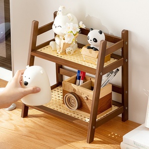 Office <strong>Desktop</strong> Bamboo Storage Rack Multi-Layer <strong>Shelving</strong> <strong>Unit</strong> Classical Chinese Style Bookshelf Cup Holder Organizer - Product Image 2