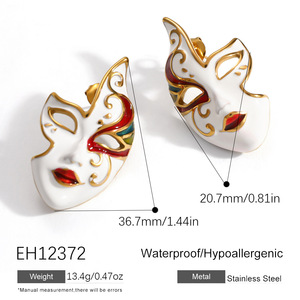 SUMMLY Phantom <span class=keywords><strong>Opera</strong></span> - Juego de Joyería Personalizado con Máscara de Media Cara, Aretes de Acero Inoxidable Chapados en Oro de 18k y Anillo Abierto Ajustable - Product Image 2