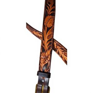 Cinturón de Cuero de Vaca con Diseño Grabado Personalizado, Hebilla de Acero Inoxidable, Impermeable, Ecológico, Unisex, Hecho en India - Product Image 1