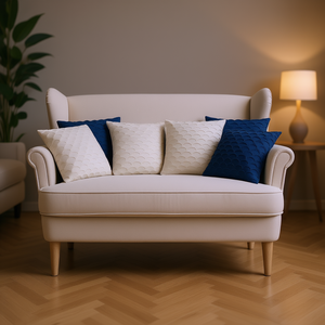 Set di fodere per cuscini decorative SOGA, 45 cm, quadrato, con design a onde smerlato, blu e bianco, per divano e camera da letto - Product Image 2